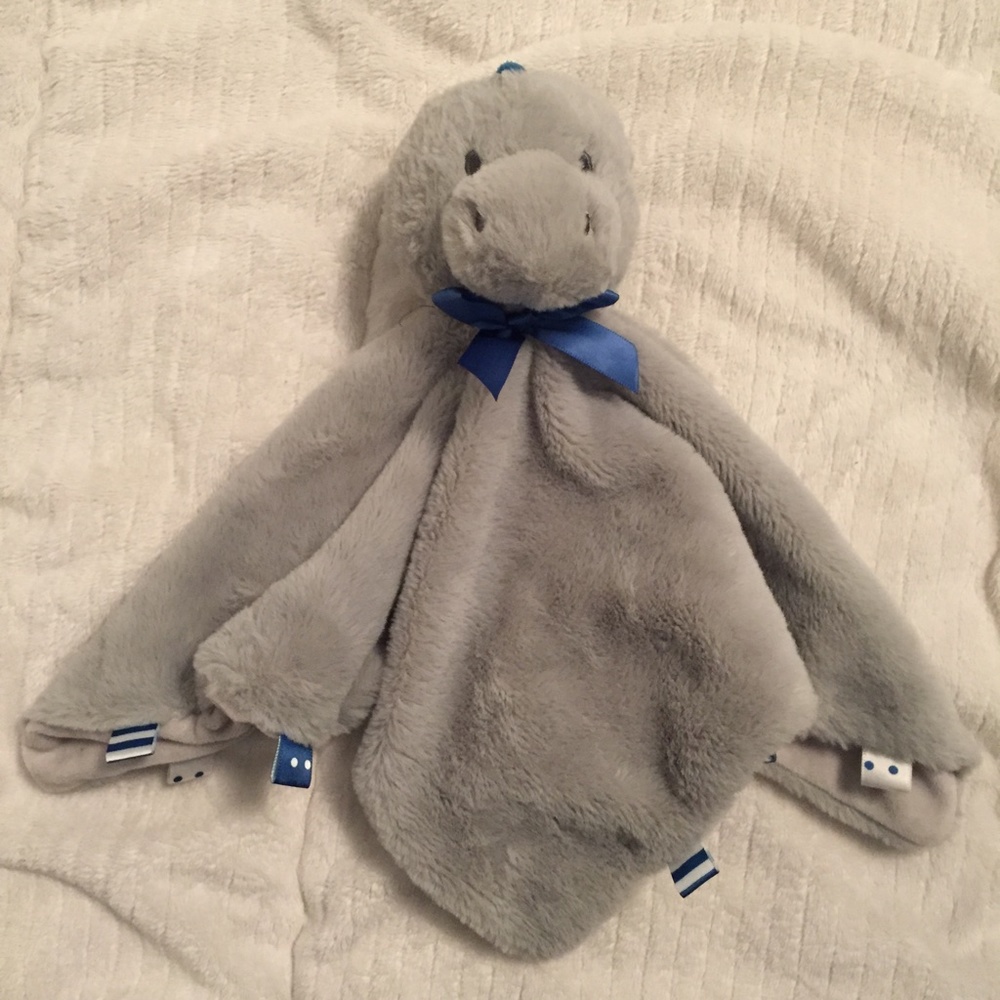 Kellytoy Lovey Grey Dinosaur Tags Baby Rattle Plush Security Blanket Lovey